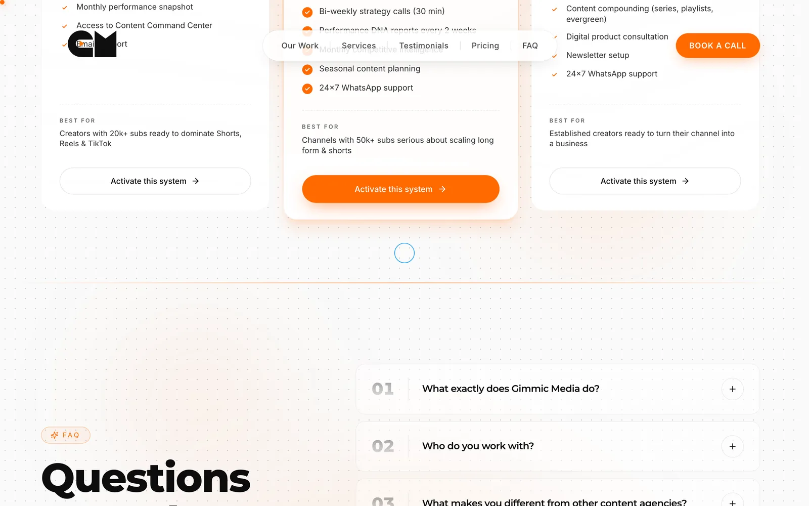 Gimmic Media website capabilities section.