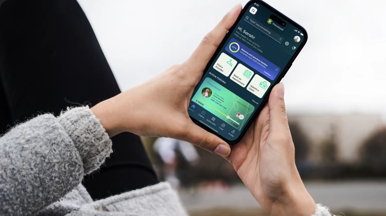 InsureWell app main dashboard consolidating policy details.