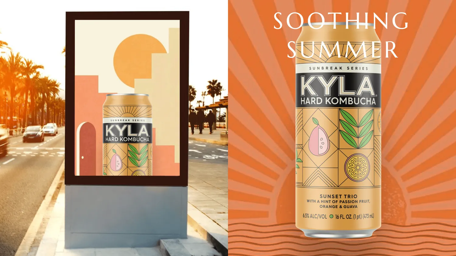 KYLA Sunset Trio campaign creative in an out-of-home setting.